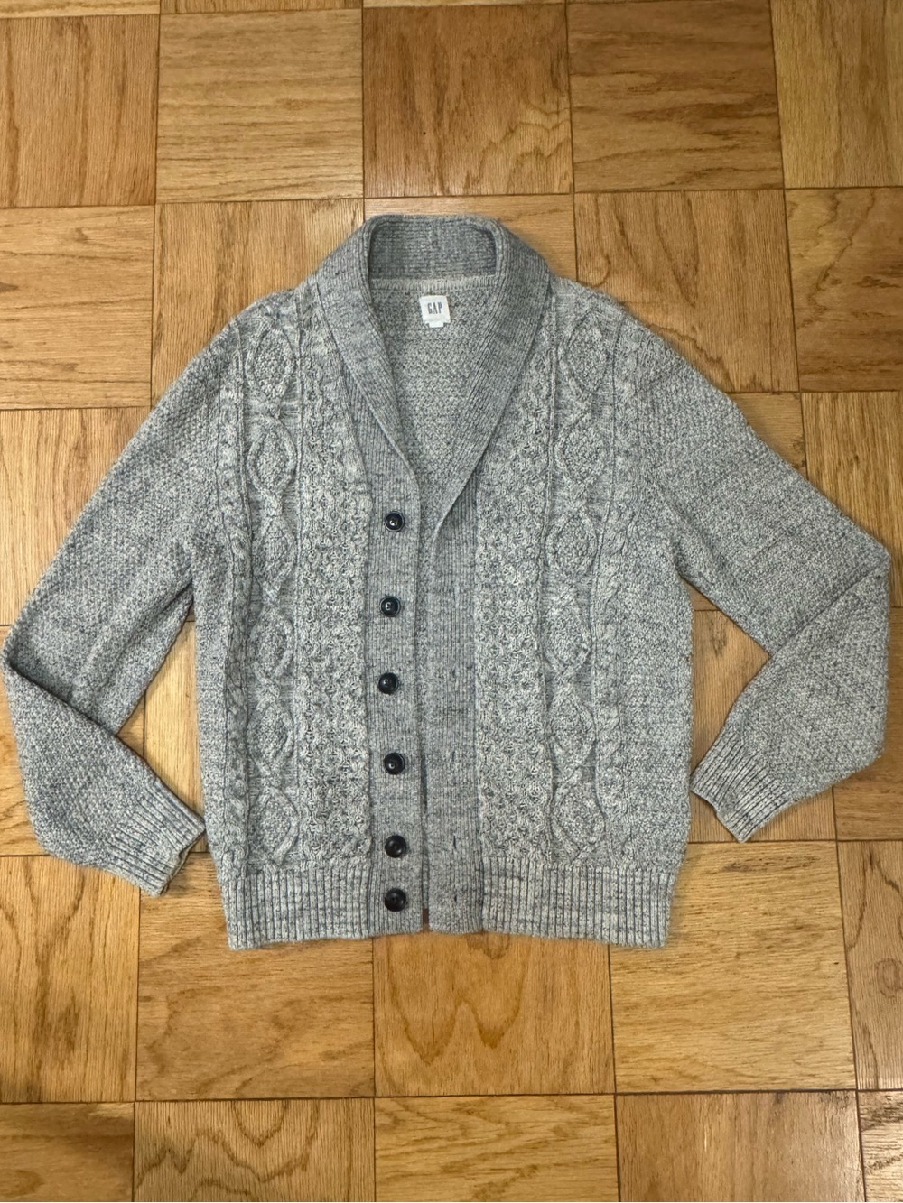 GAP Men's Shawl Collar Cable Cardigan - Light Gray